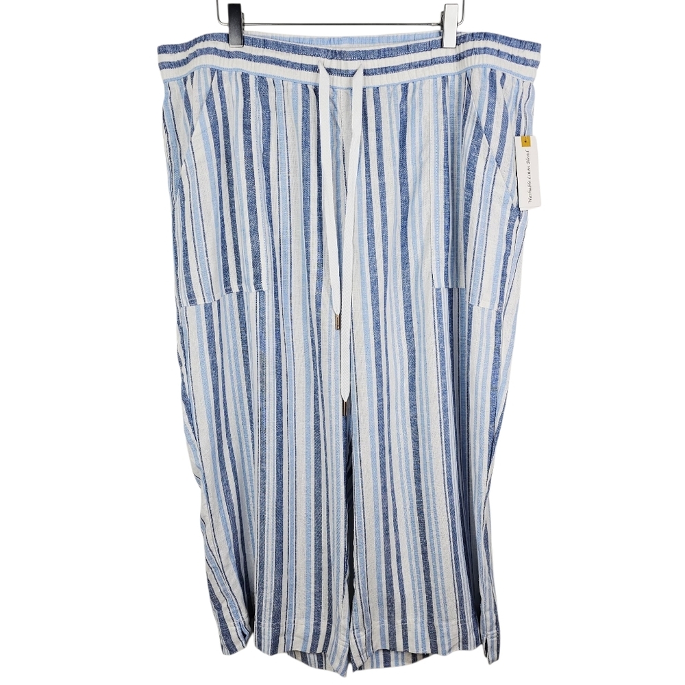 Land 'n Sea Blue & White Striped Linen Blend Cropped Pants NWT
